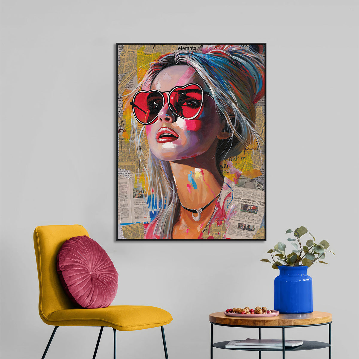 Pop Heart Collage Portrait Painting #P4017