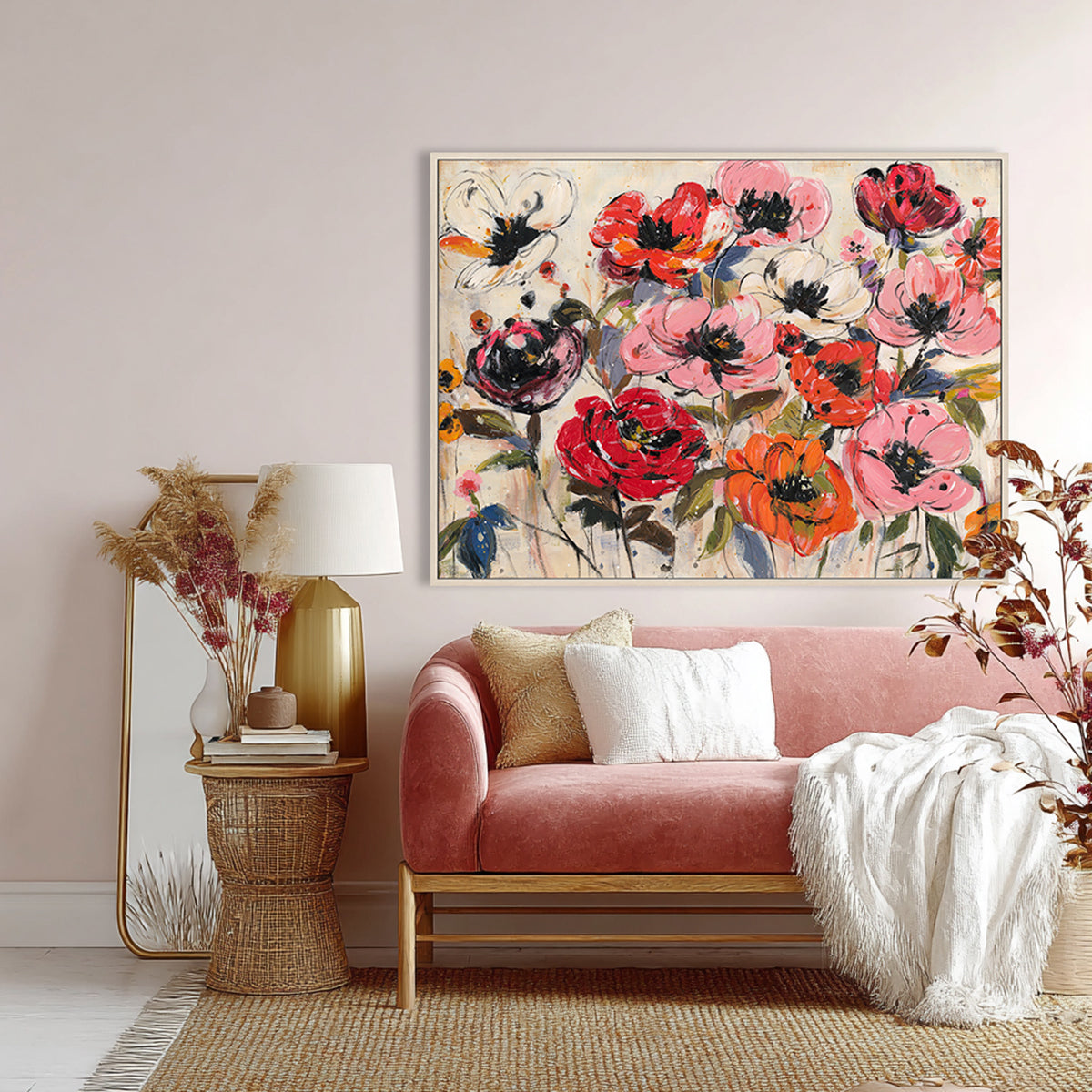 Pink & Orange Abstract Floral Painting #P4657