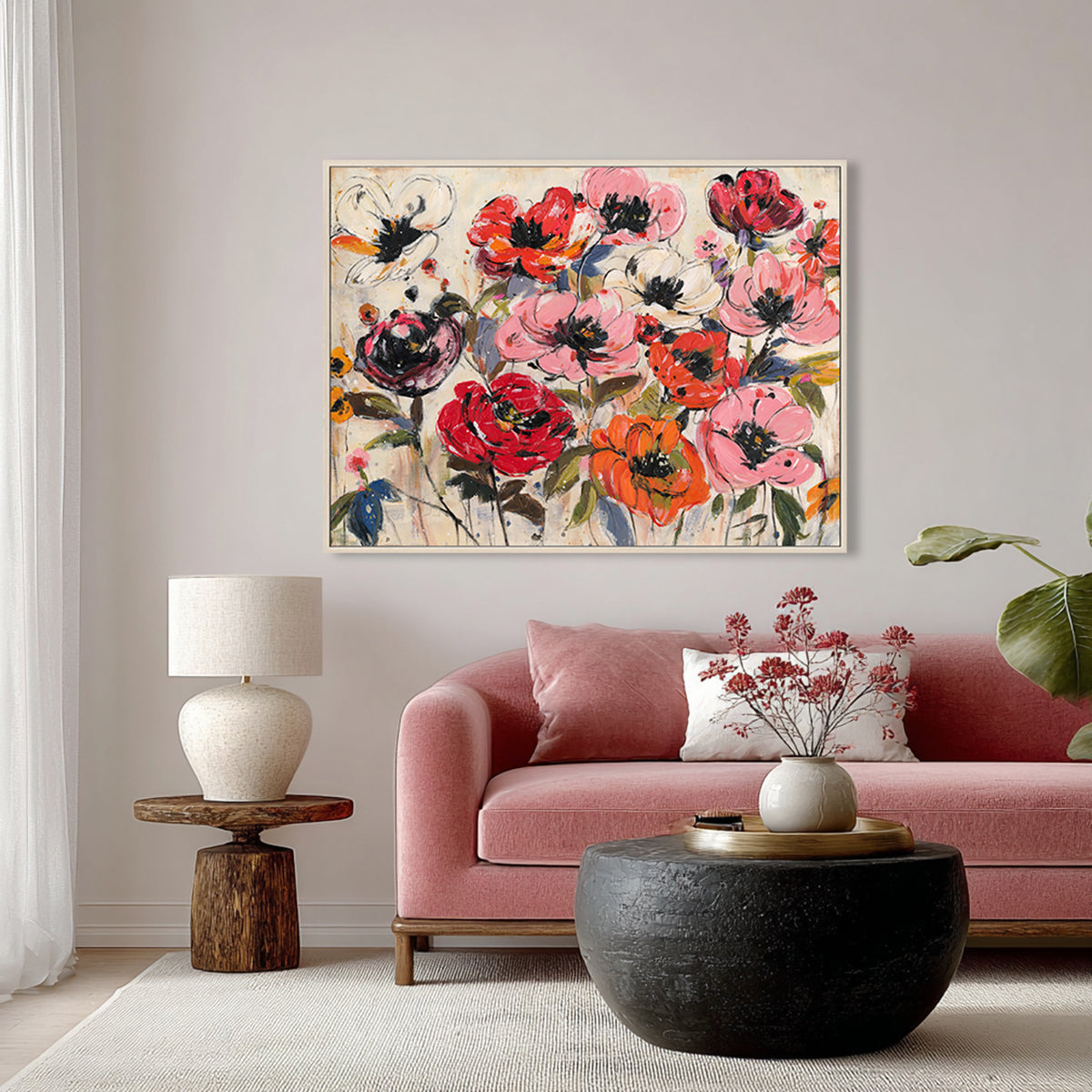Pink & Orange Abstract Floral Painting #P4657