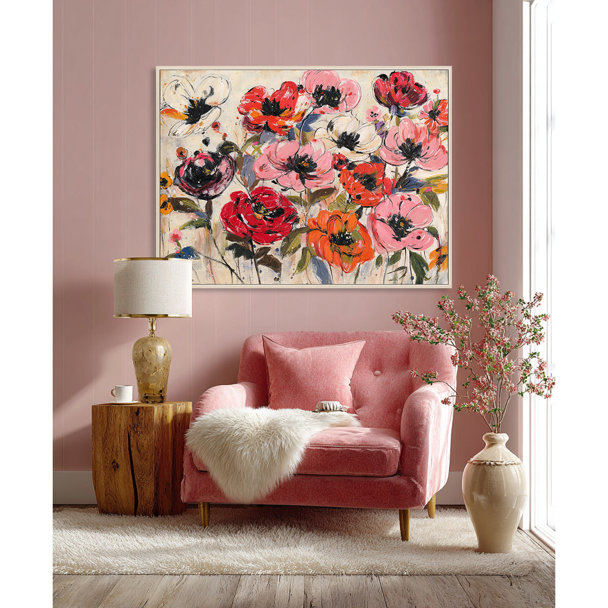 Pink & Orange Abstract Floral Painting #P4657