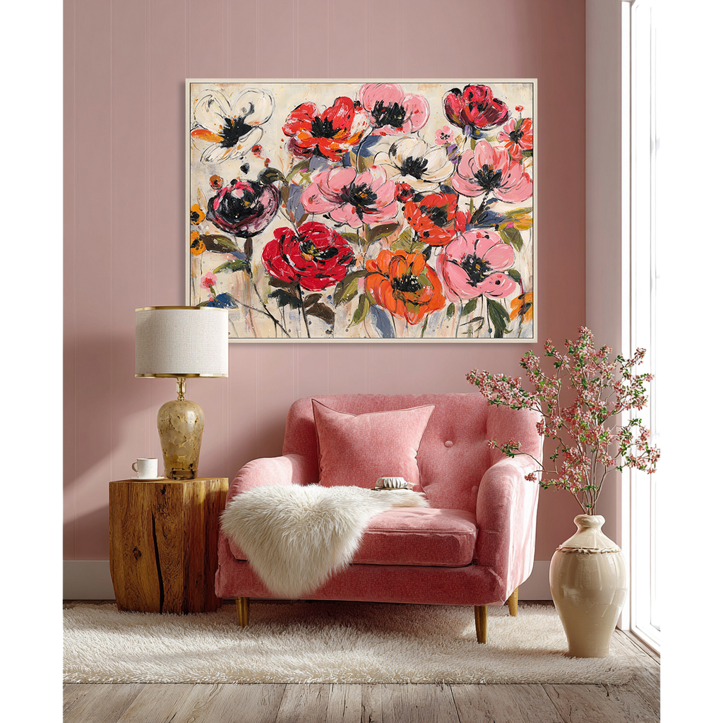 Pink & Orange Abstract Floral Painting #P4657