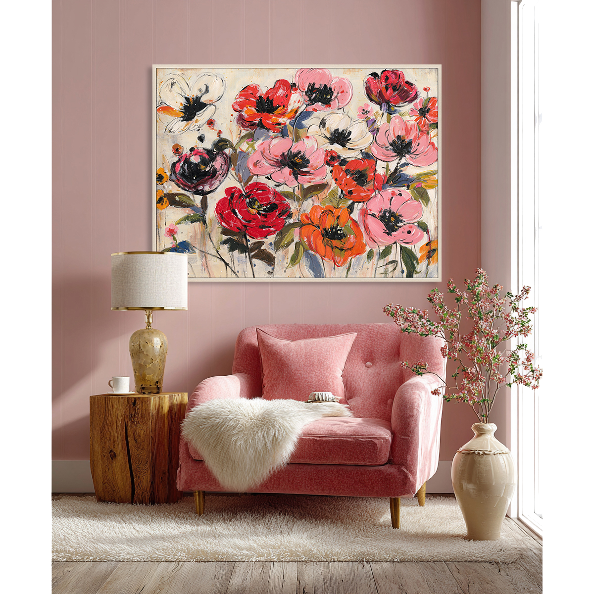 Pink & Orange Abstract Floral Painting #P4657