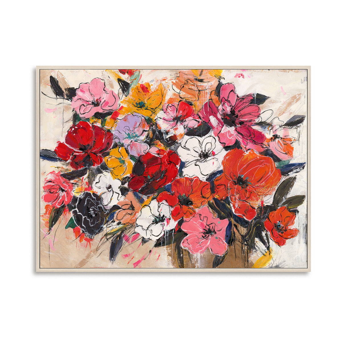 Bold Red-Orange Abstract Floral Art #P4658