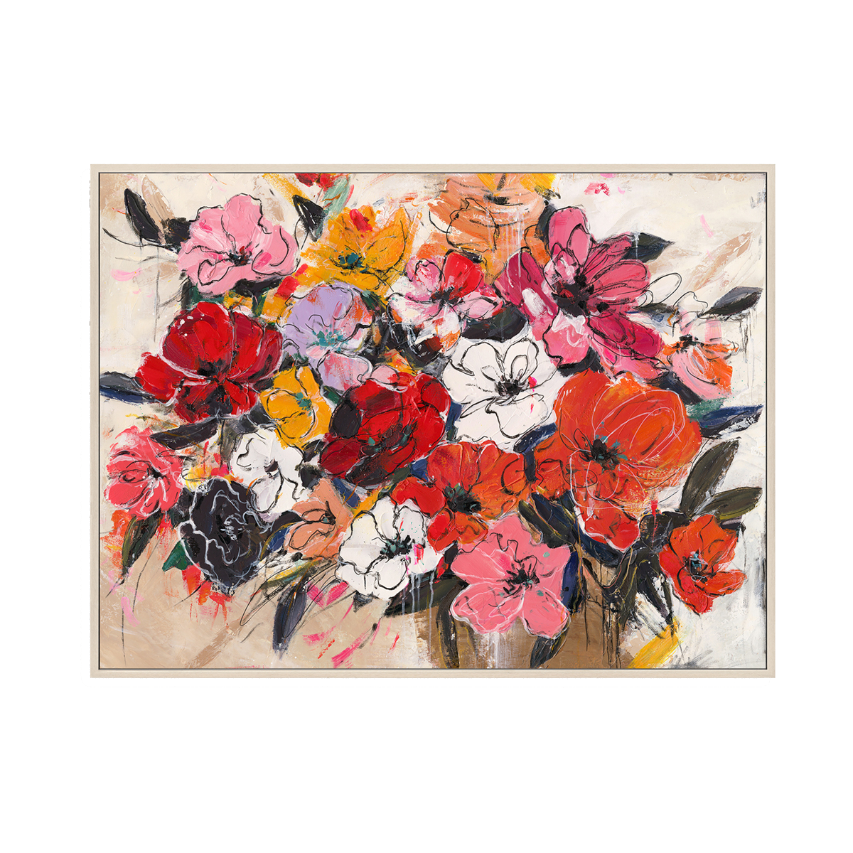 Bold Red-Orange Abstract Floral Art #P4658