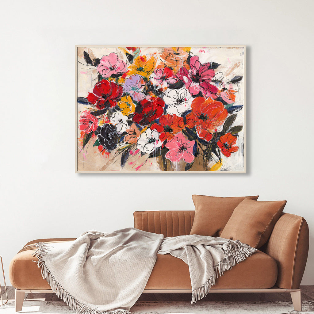 Bold Red-Orange Abstract Floral Art #P4658