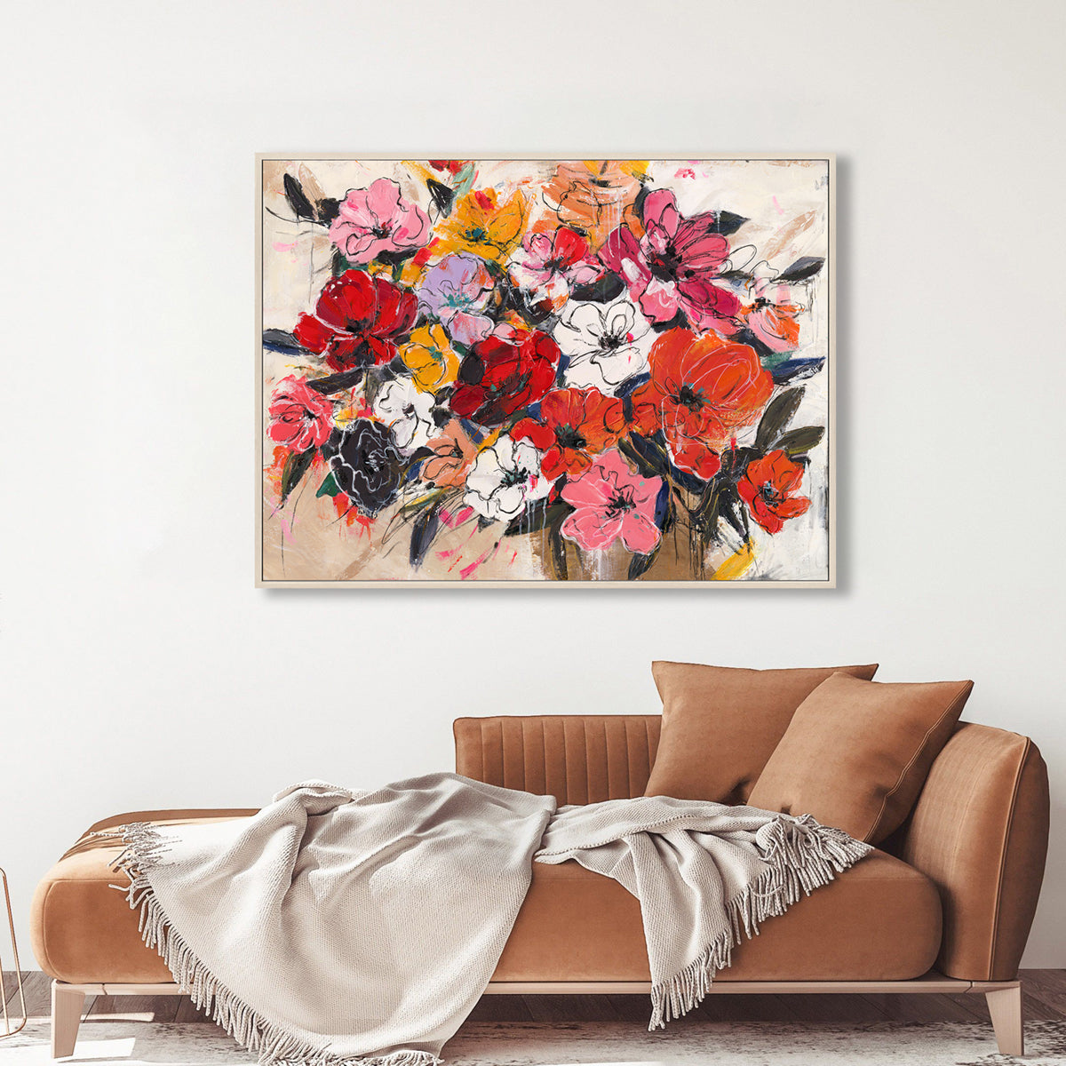 Bold Red-Orange Abstract Floral Art #P4658