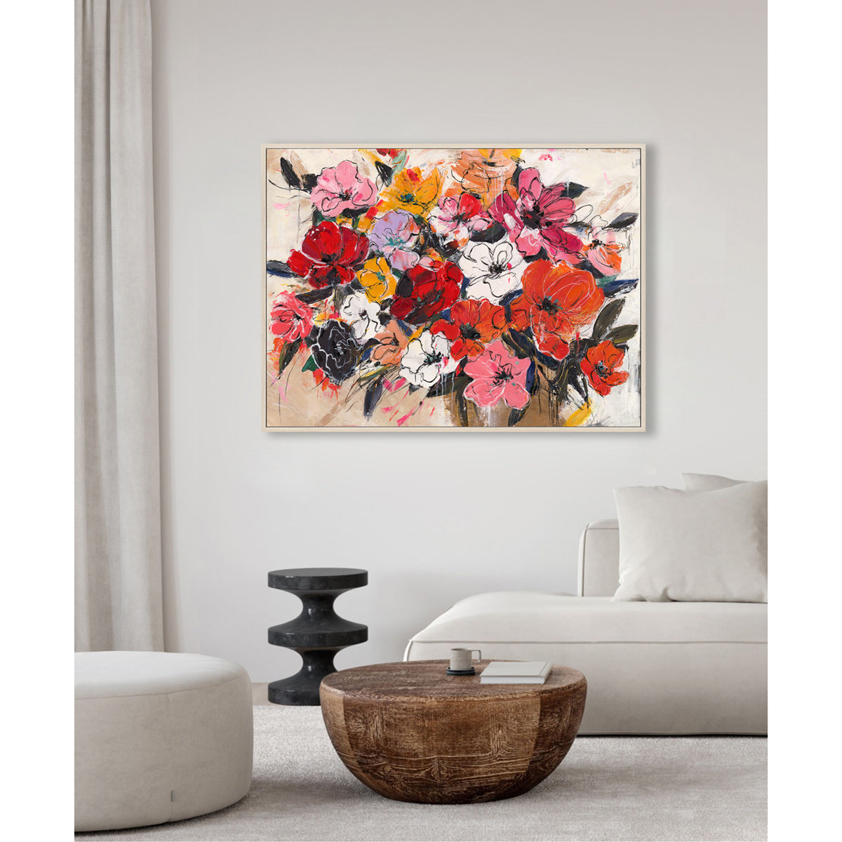Bold Red-Orange Abstract Floral Art #P4658