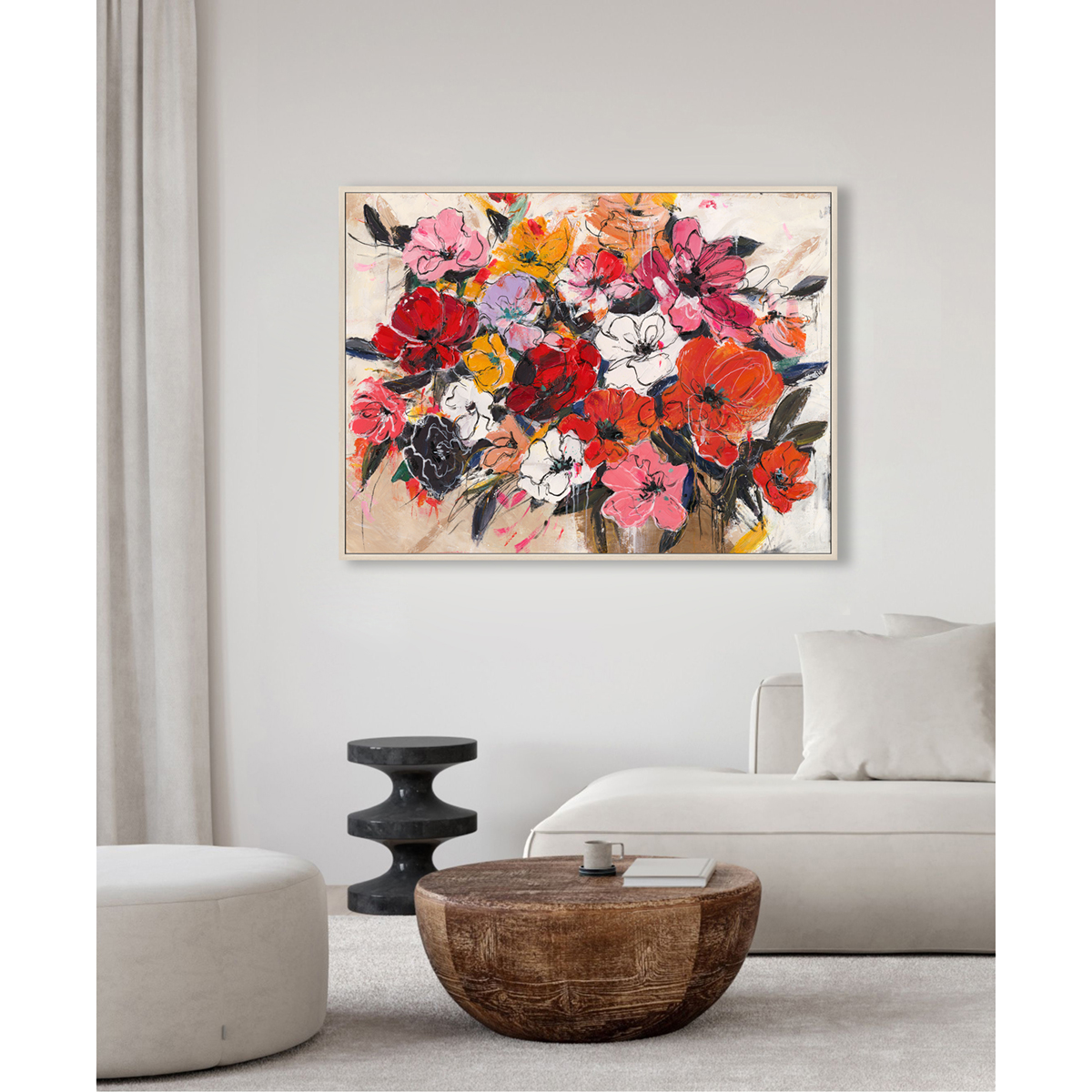 Bold Red-Orange Abstract Floral Art #P4658