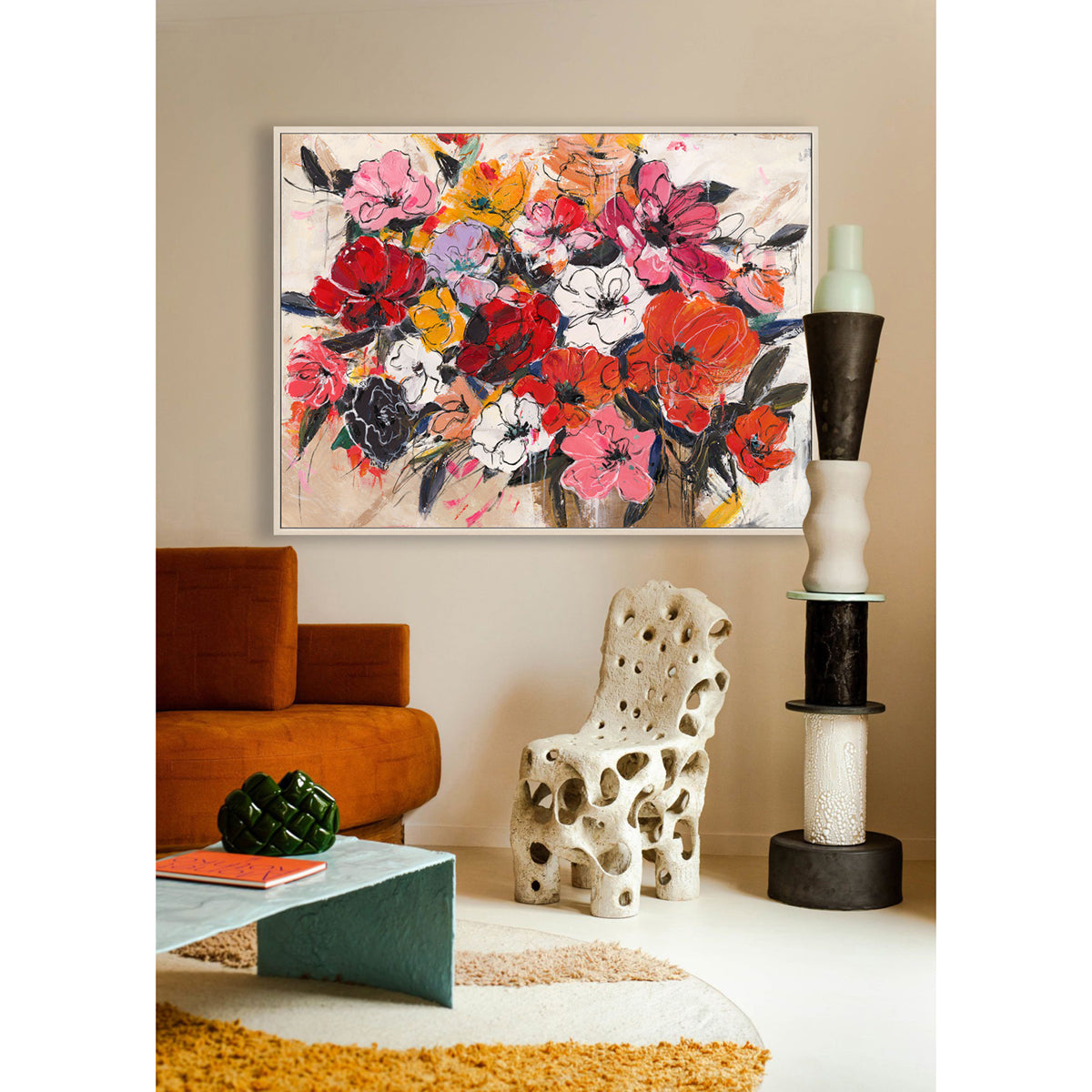 Bold Red-Orange Abstract Floral Art #P4658