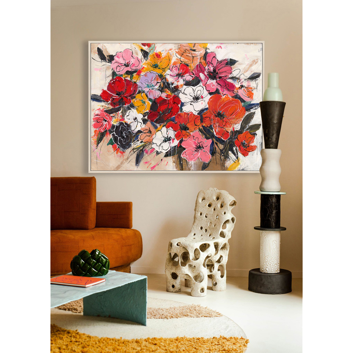 Bold Red-Orange Abstract Floral Art #P4658