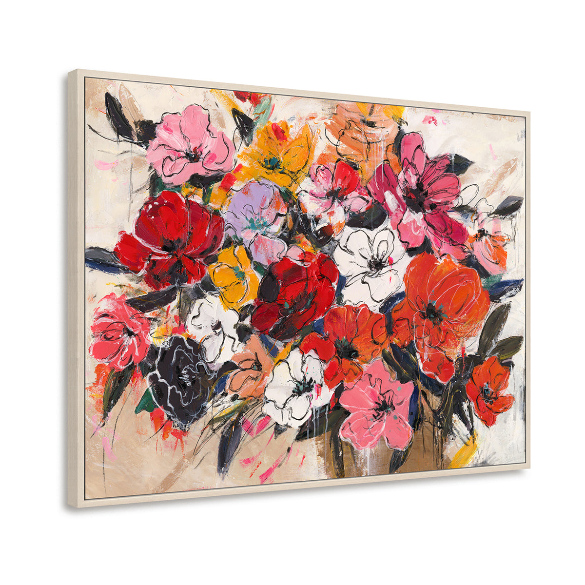 Bold Red-Orange Abstract Floral Art #P4658