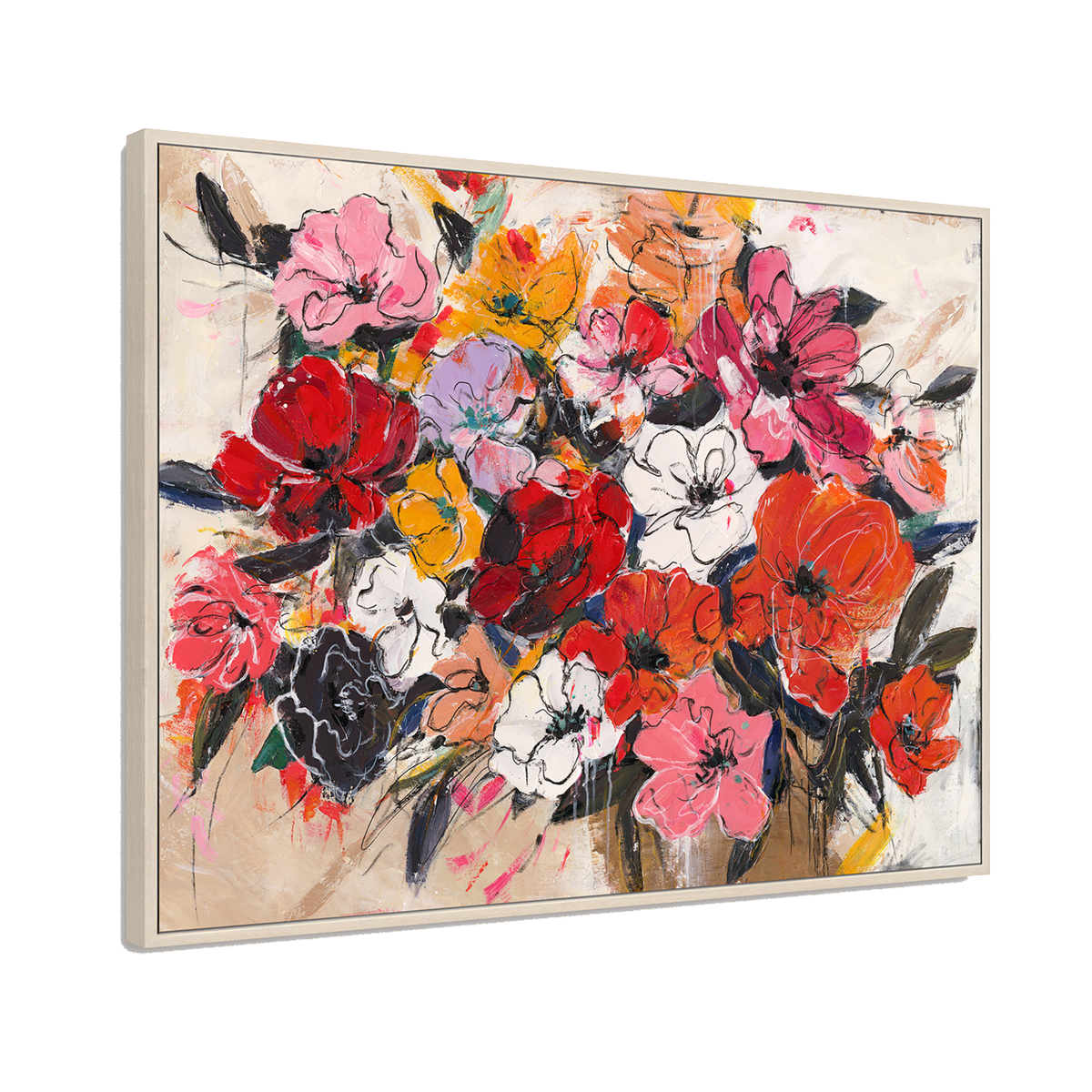 Bold Red-Orange Abstract Floral Art #P4658