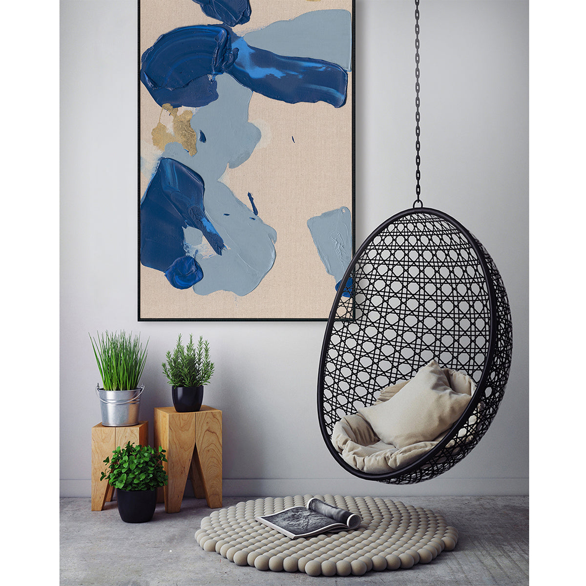 Blue Grey Gold Abstract Painting #P5552