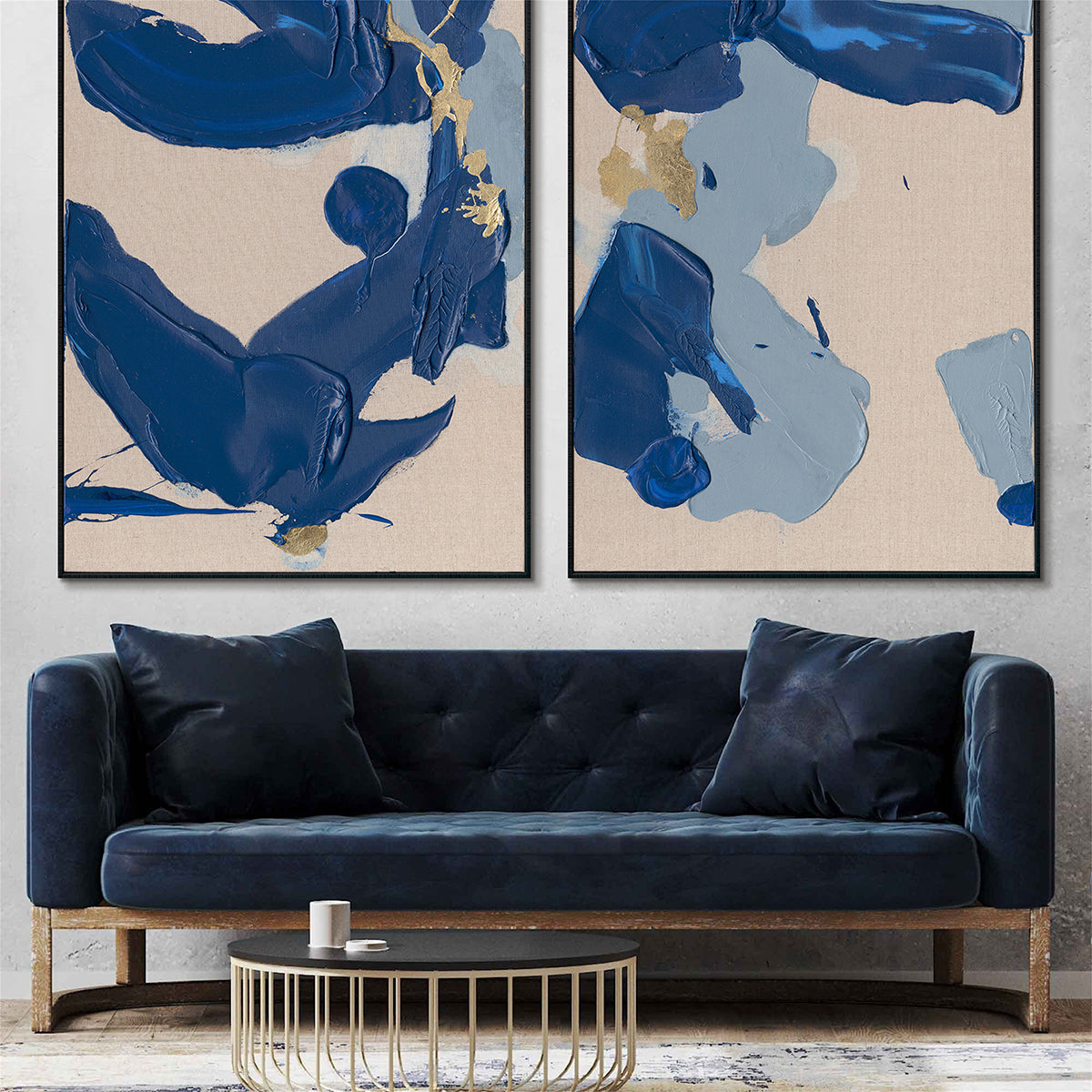 Blue Grey Gold Abstract Painting #P5552