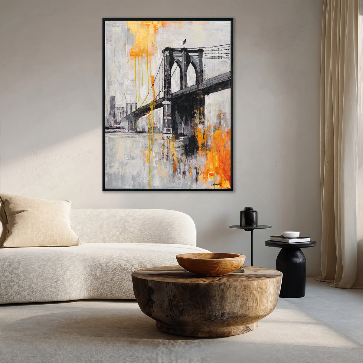 Flame City Bridge Urban Painting #P5929