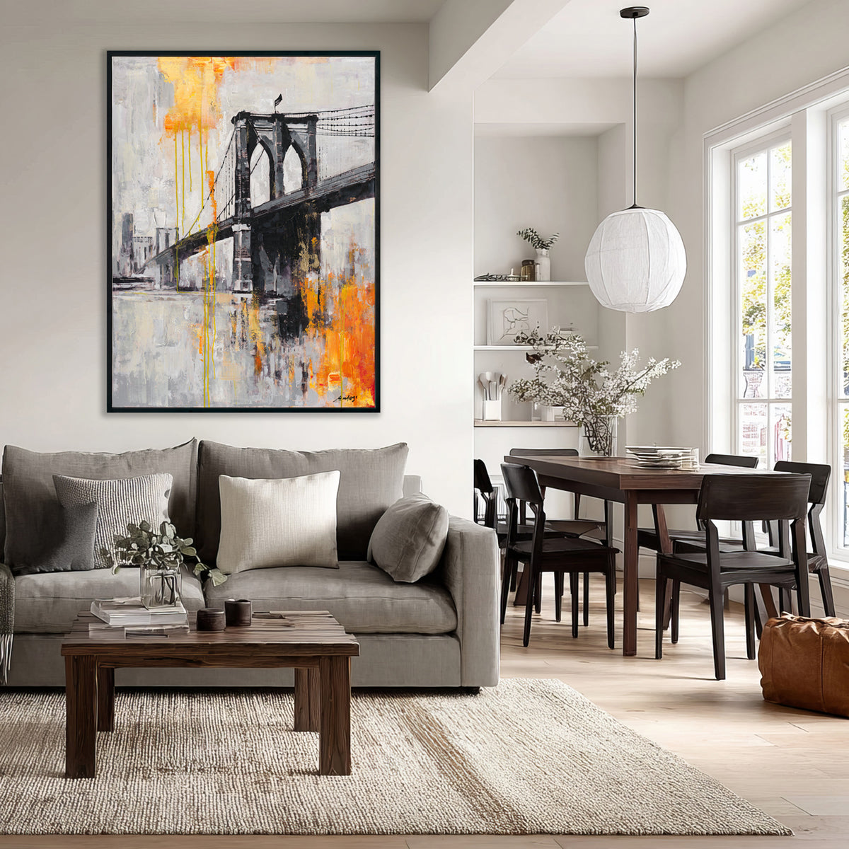 Flame City Bridge Urban Painting #P5929