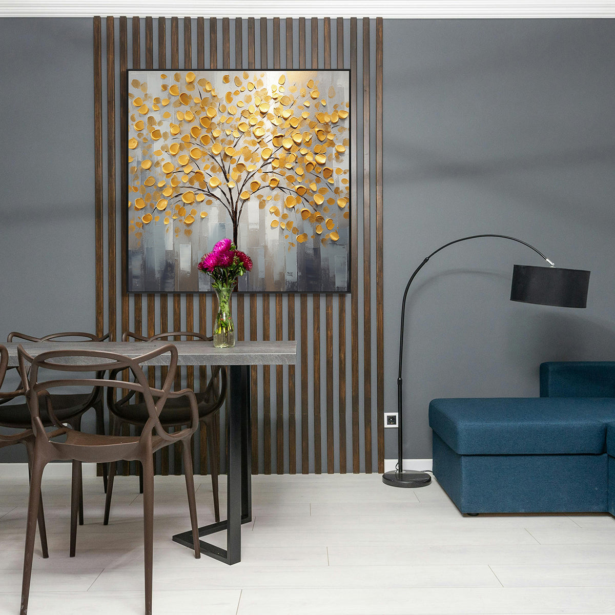 Golden Bloom Textured Tree Painting #PH0115