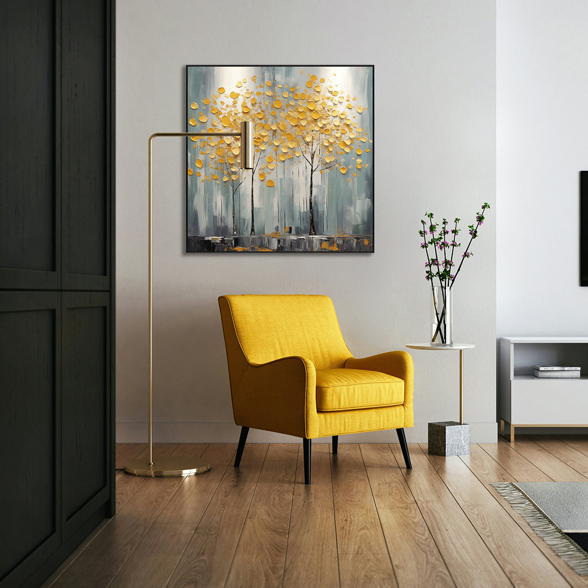 Golden Harmony Textured Tree Painting #PH-0115