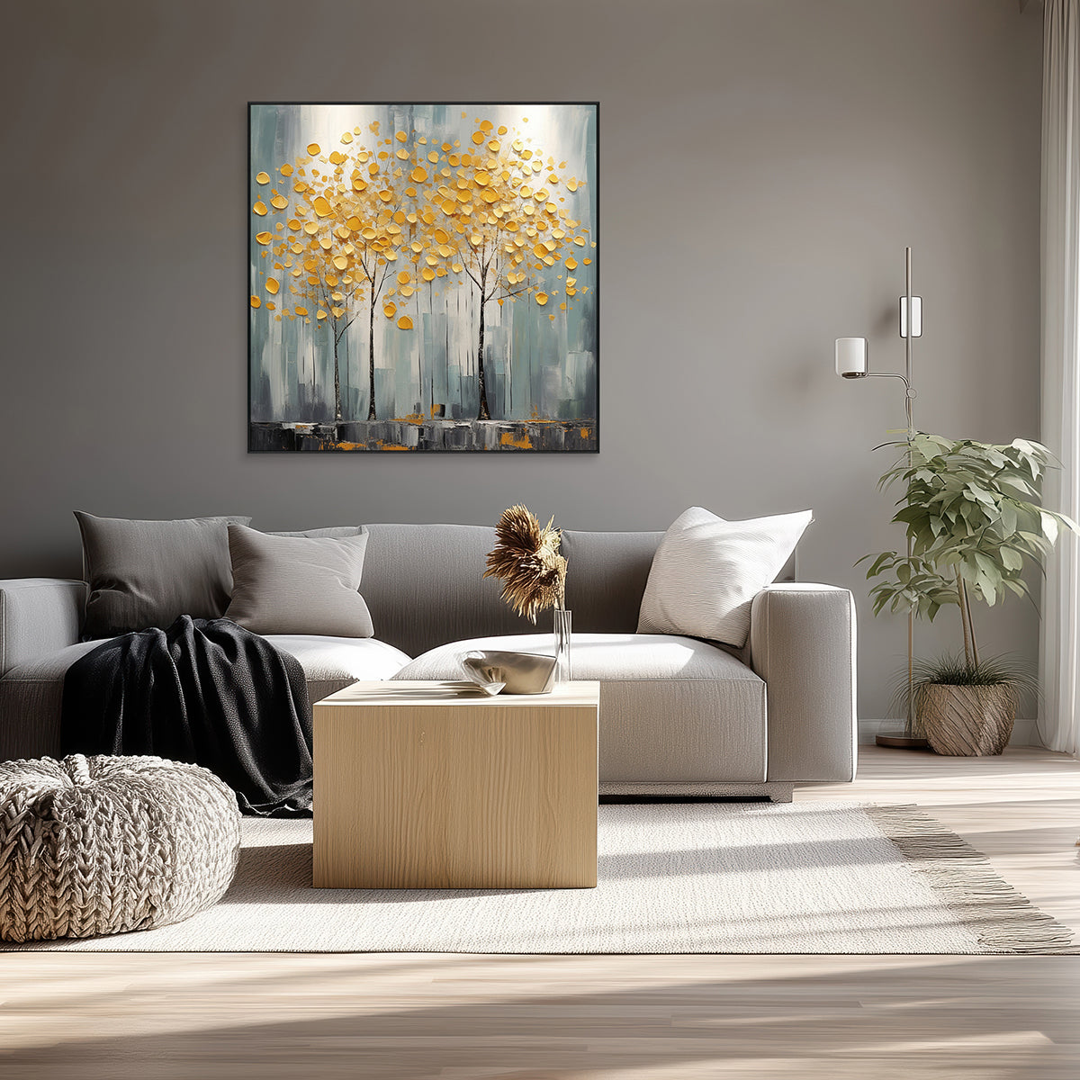 Golden Harmony Textured Tree Painting #PH-0115