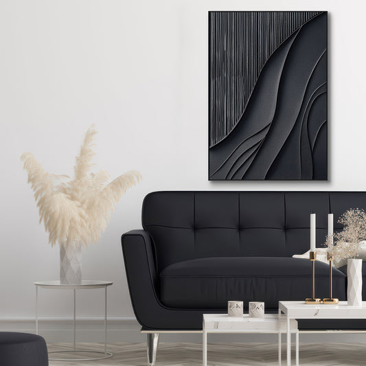 Shadow Flow Black Textured Abstract Painting #PIS6