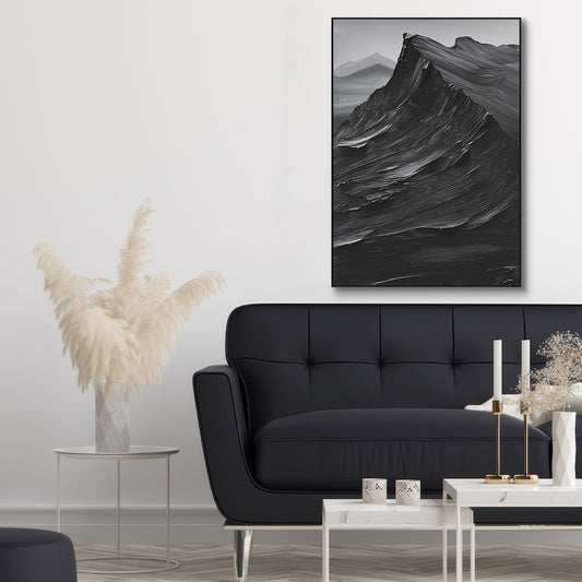 Midnight Ridge Black Textured Mountain Painting #PIS-6