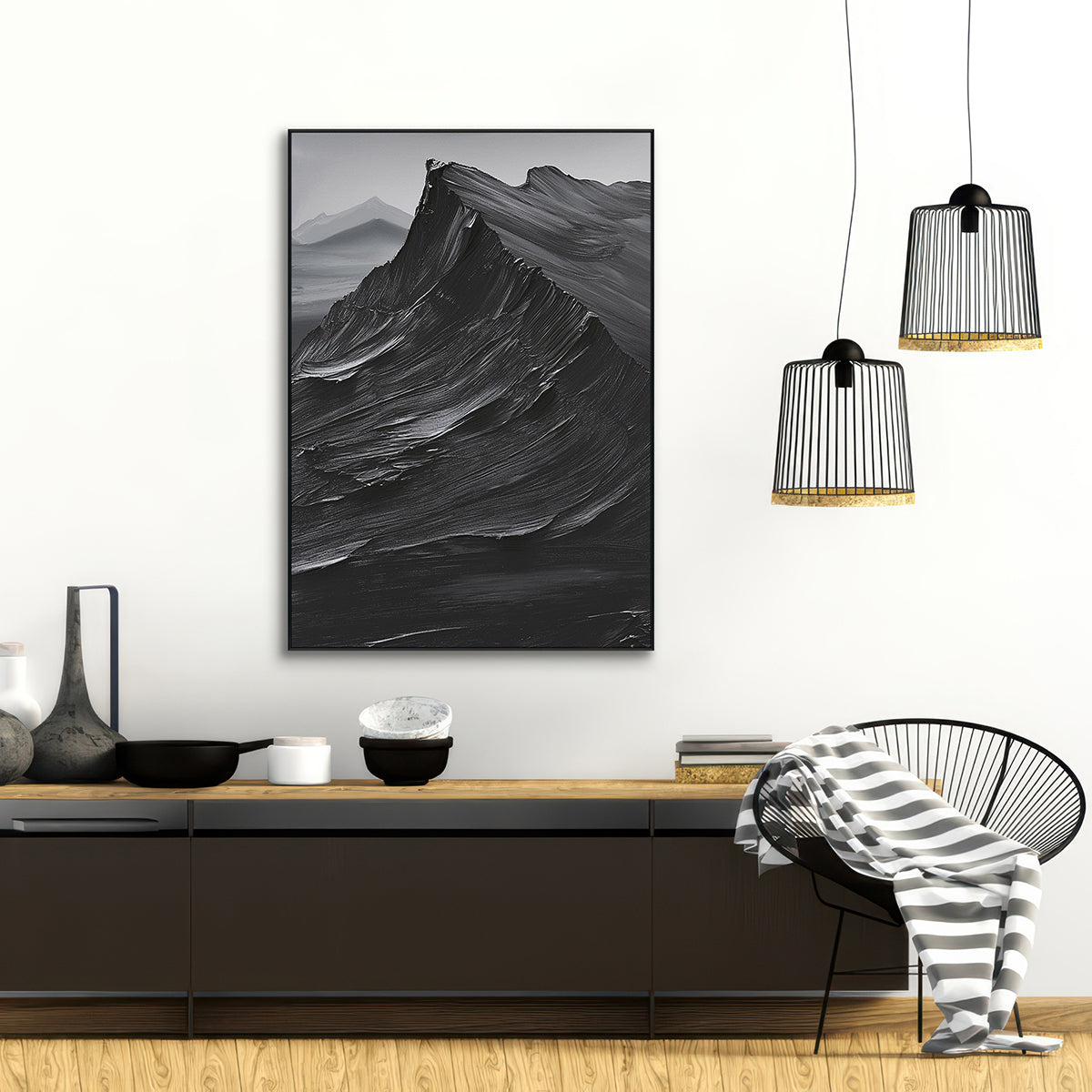 Midnight Ridge Black Textured Mountain Painting #PIS-6