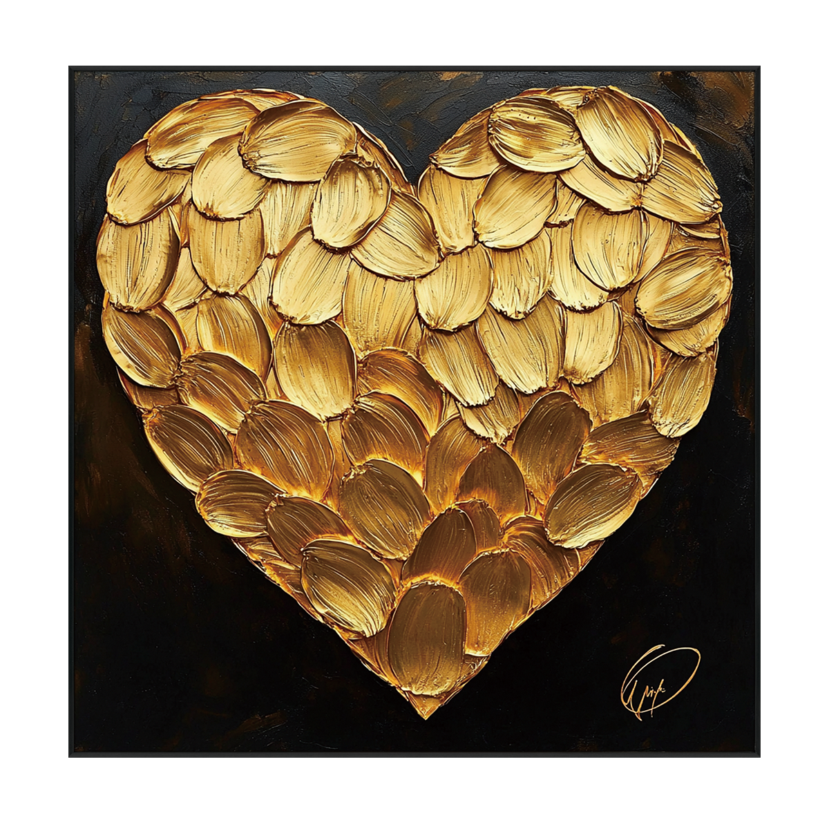 Golden Petal Heart Textured Abstract Painting #PIX-8