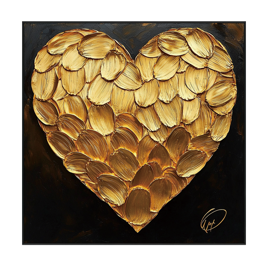 Golden Petal Heart Textured Abstract Painting #PIX-8