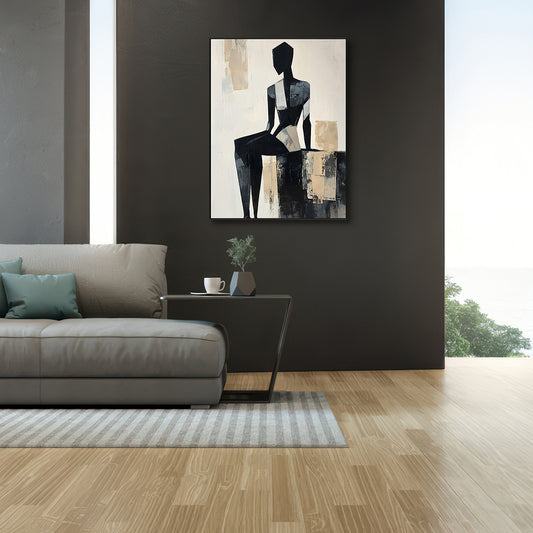 Silent Form Black and Beige Abstract Figure Painting #PIX2