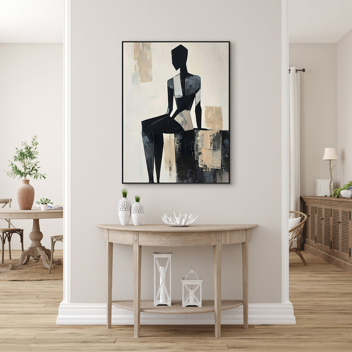 Silent Form Black and Beige Abstract Figure Painting #PIX2