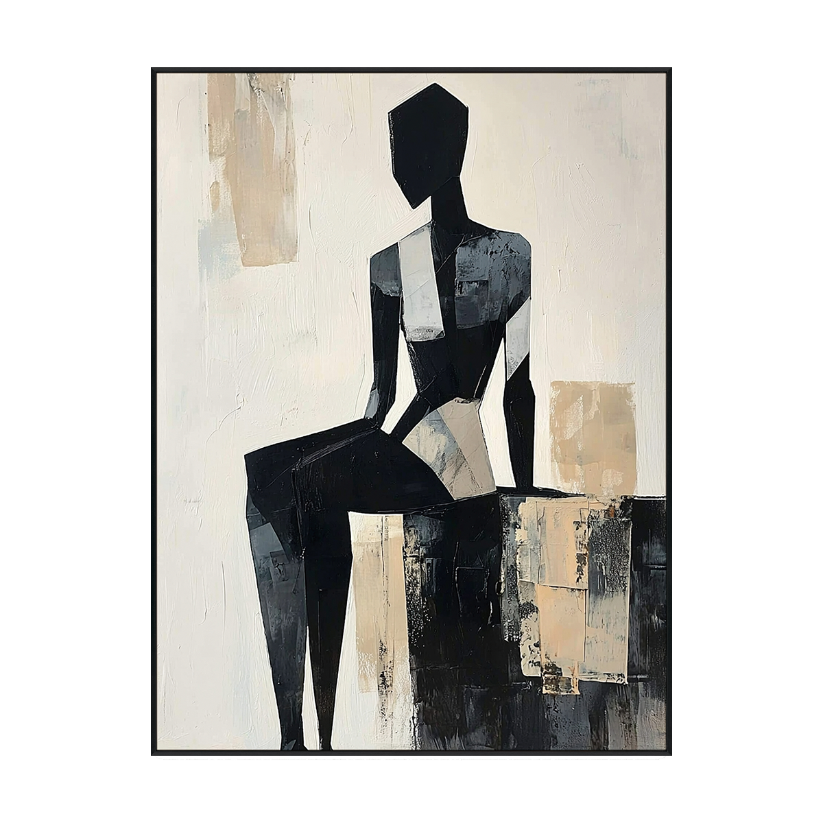 Silent Form Black and Beige Abstract Figure Painting #PIX2