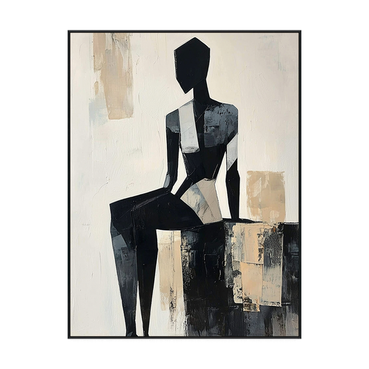 Silent Form Black and Beige Abstract Figure Painting #PIX2