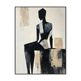 Silent Form Black and Beige Abstract Figure Painting #PIX2