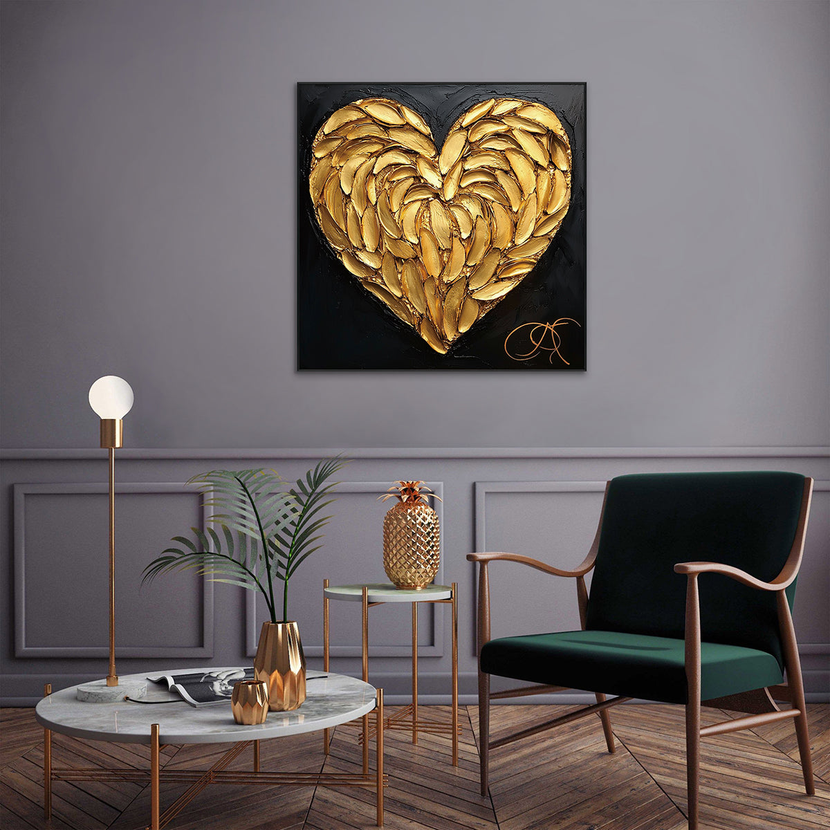 Golden Heart Textured Painting #PIX8
