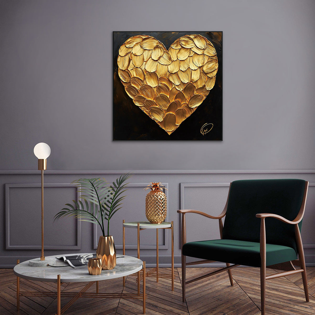 Golden Petal Heart Textured Abstract Painting #PIX-8