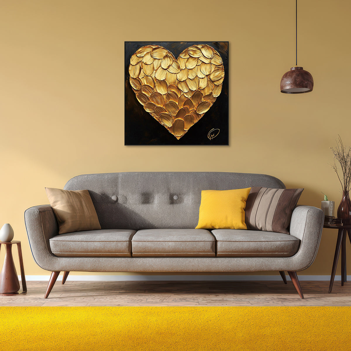 Golden Petal Heart Textured Abstract Painting #PIX-8