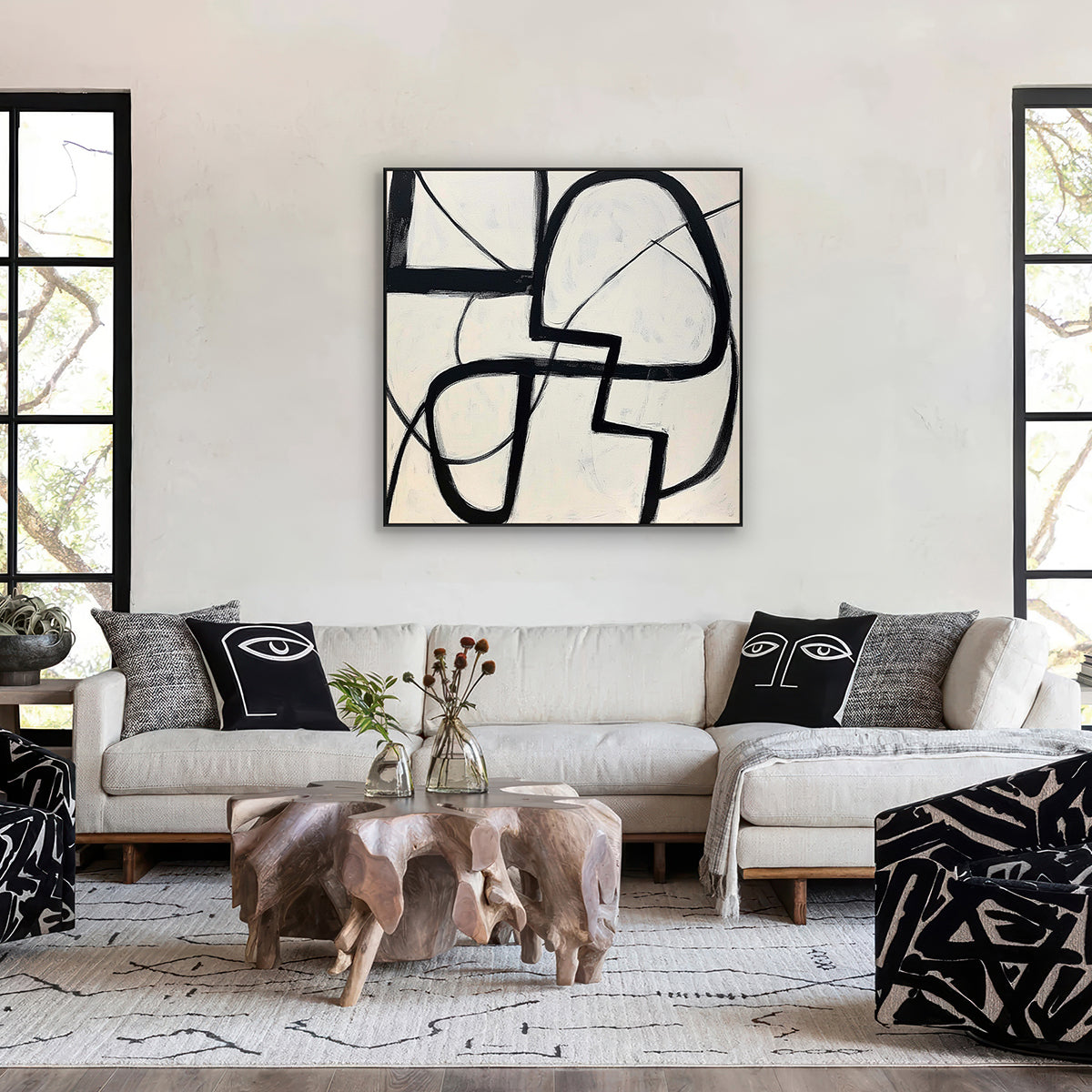 Monochrome Motion Black and White Abstract Painting #PKS6