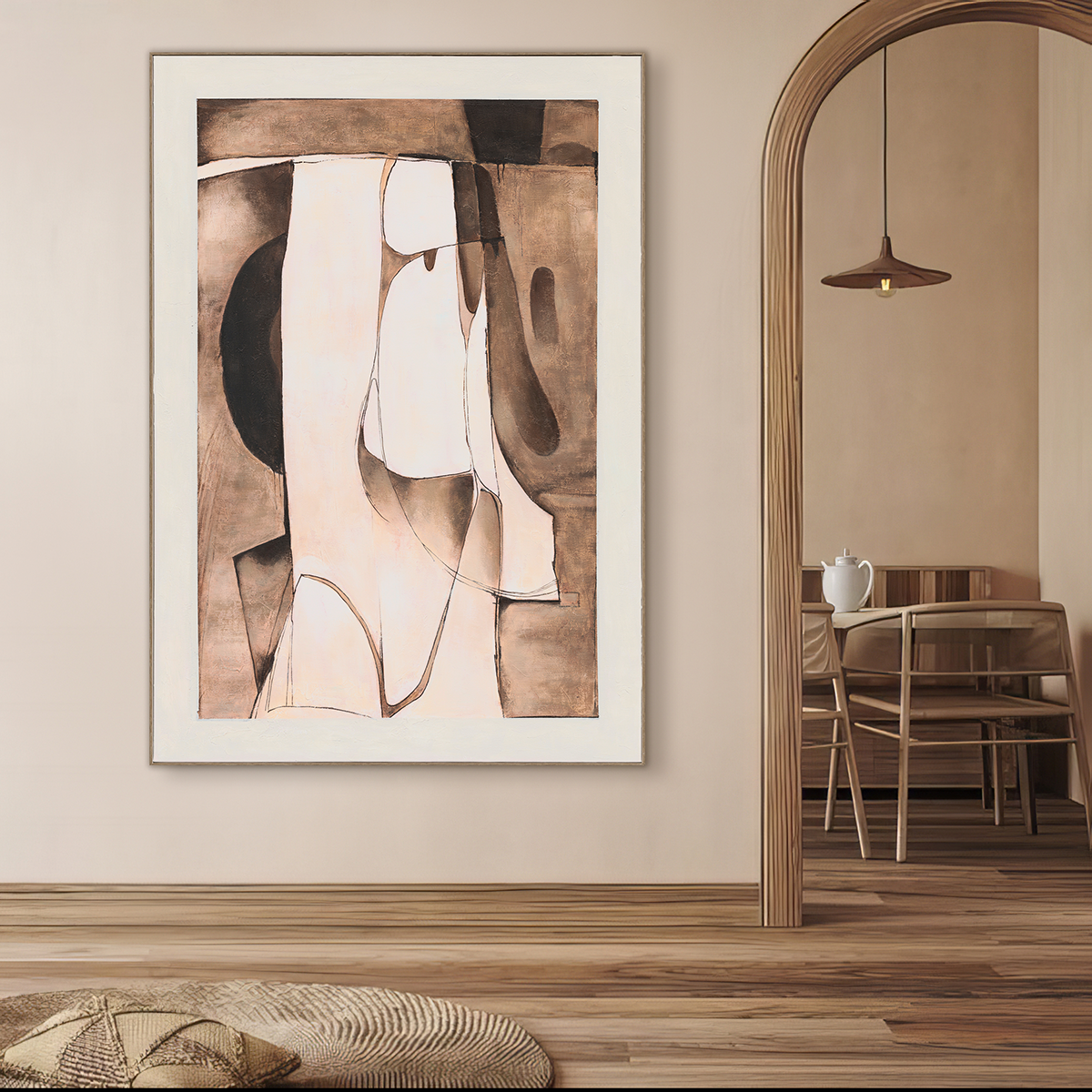Brown White Curved Abstract Art #R1014