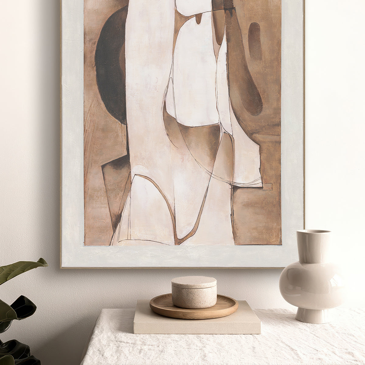 Brown White Curved Abstract Art #R1014