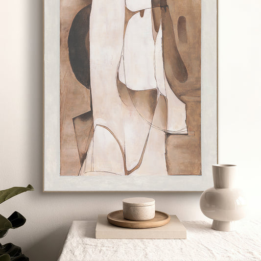 Brown White Curved Abstract Art #R1014