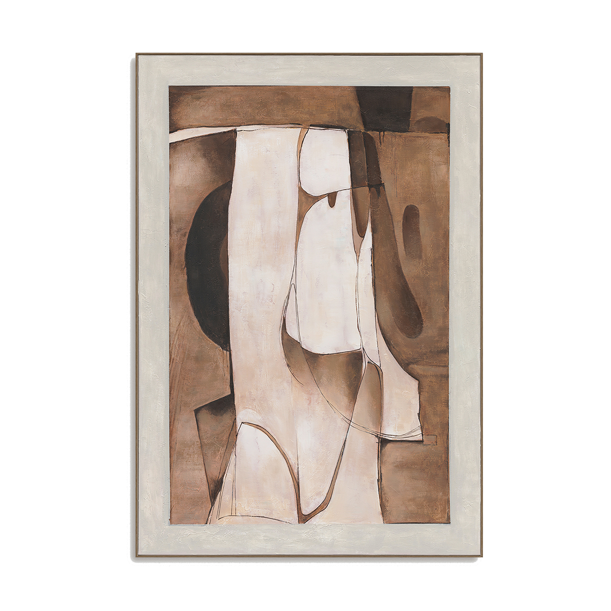 Brown White Curved Abstract Art #R1014