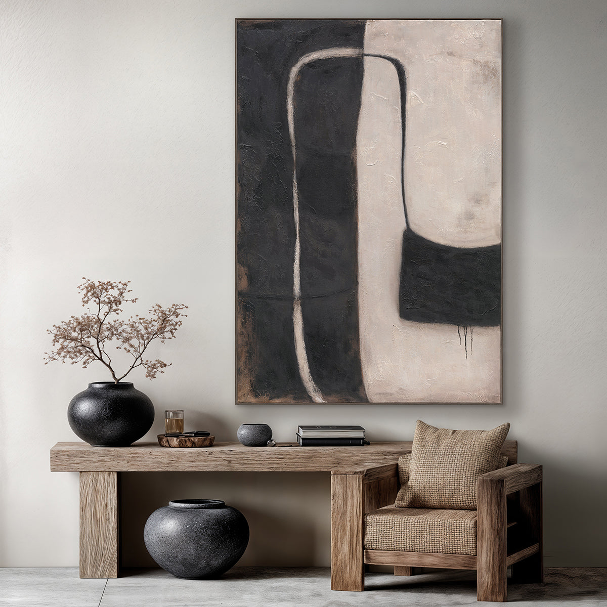Monochrome Rhythm  Textured Abstract #R1017
