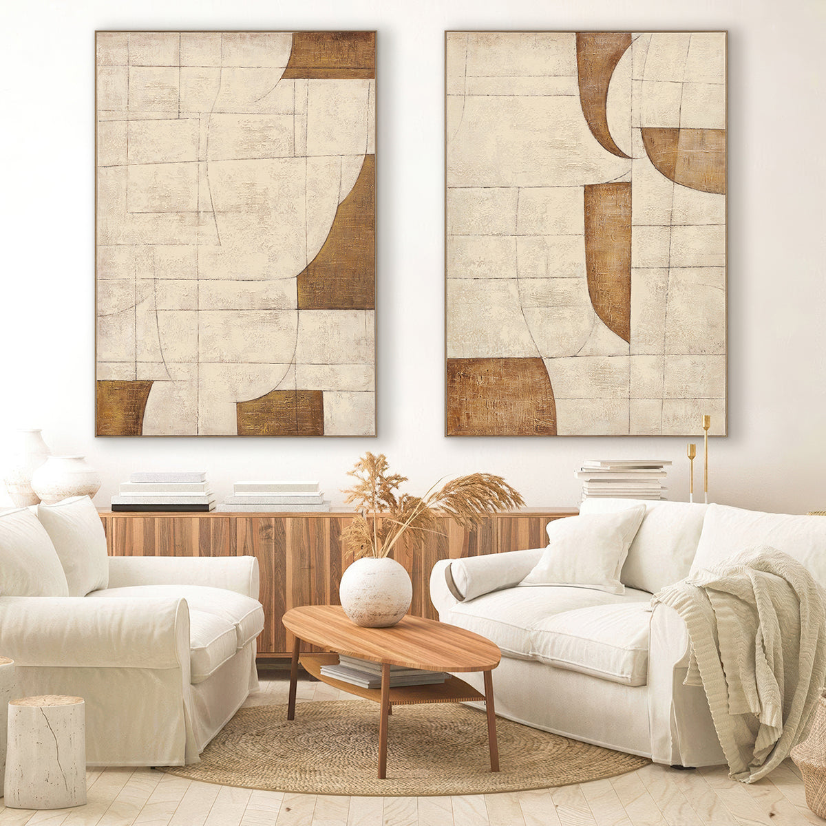 Golden Grid Geometric Abstract Painting #R2546