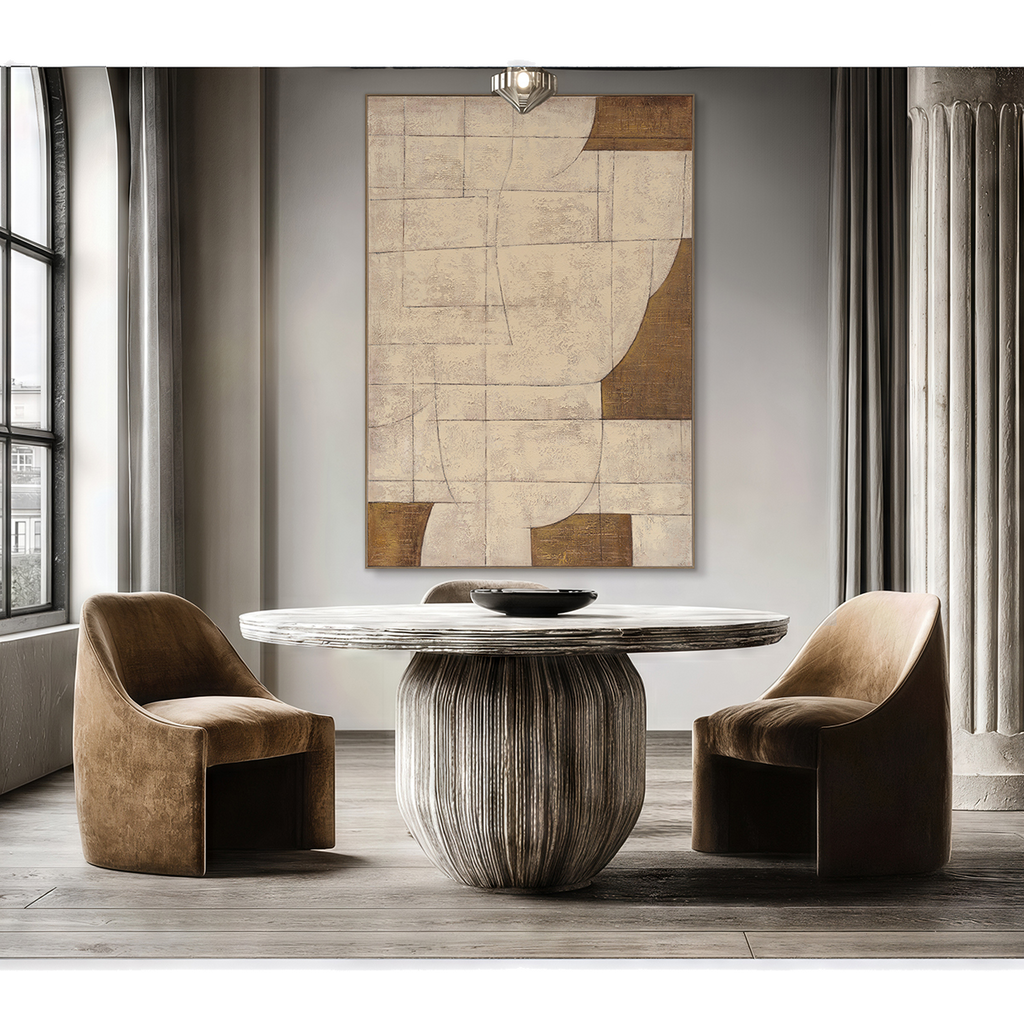 Golden Grid Geometric Abstract Painting #R2546