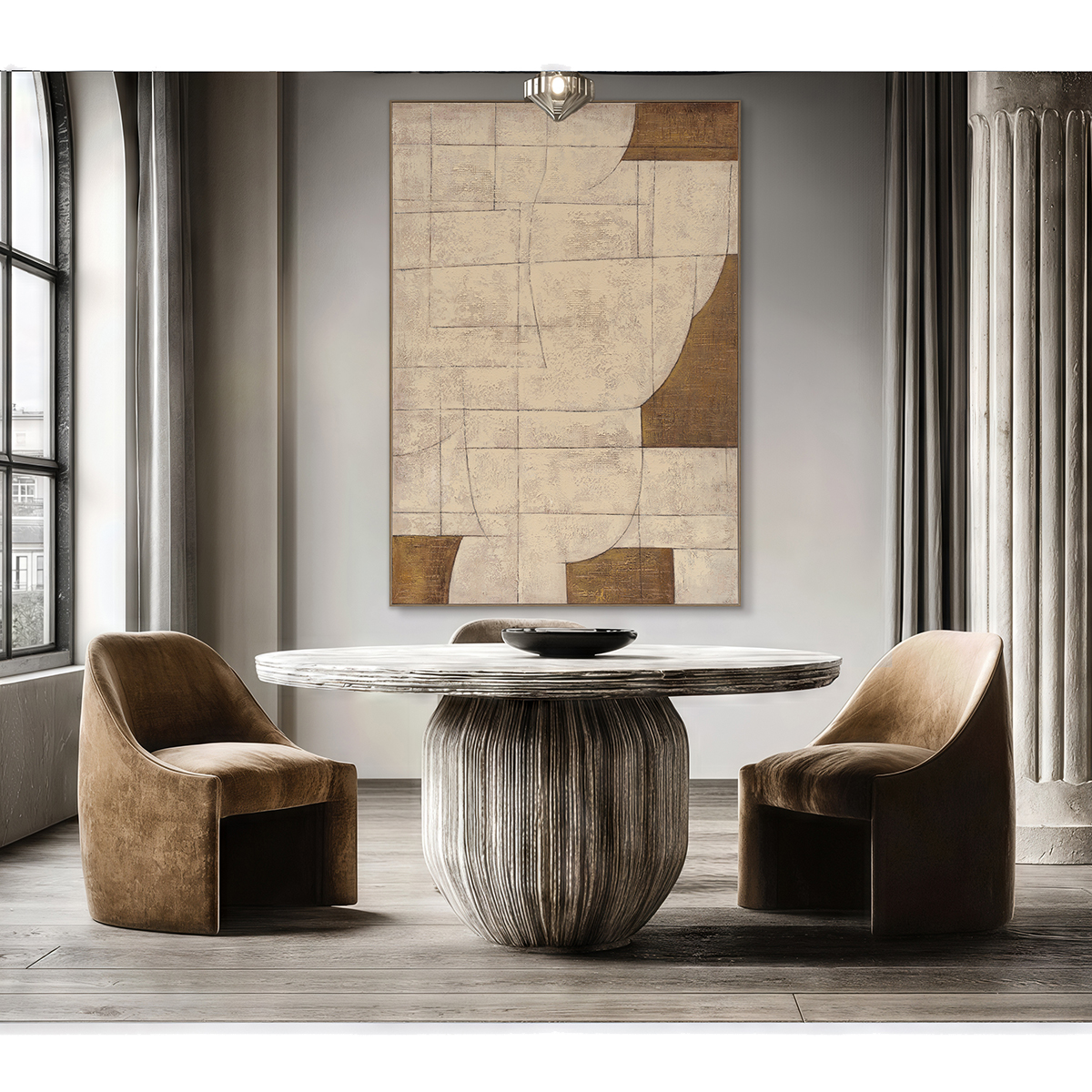 Golden Grid Geometric Abstract Painting #R2546