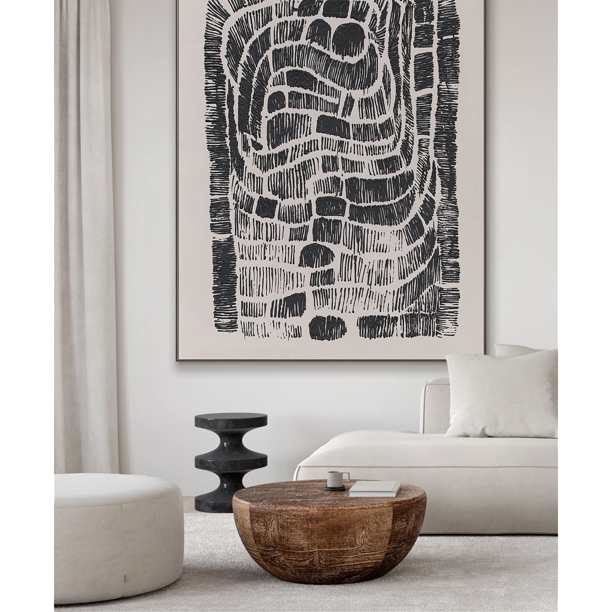 Monochrome Maze  Abstract Line Painting #R4013