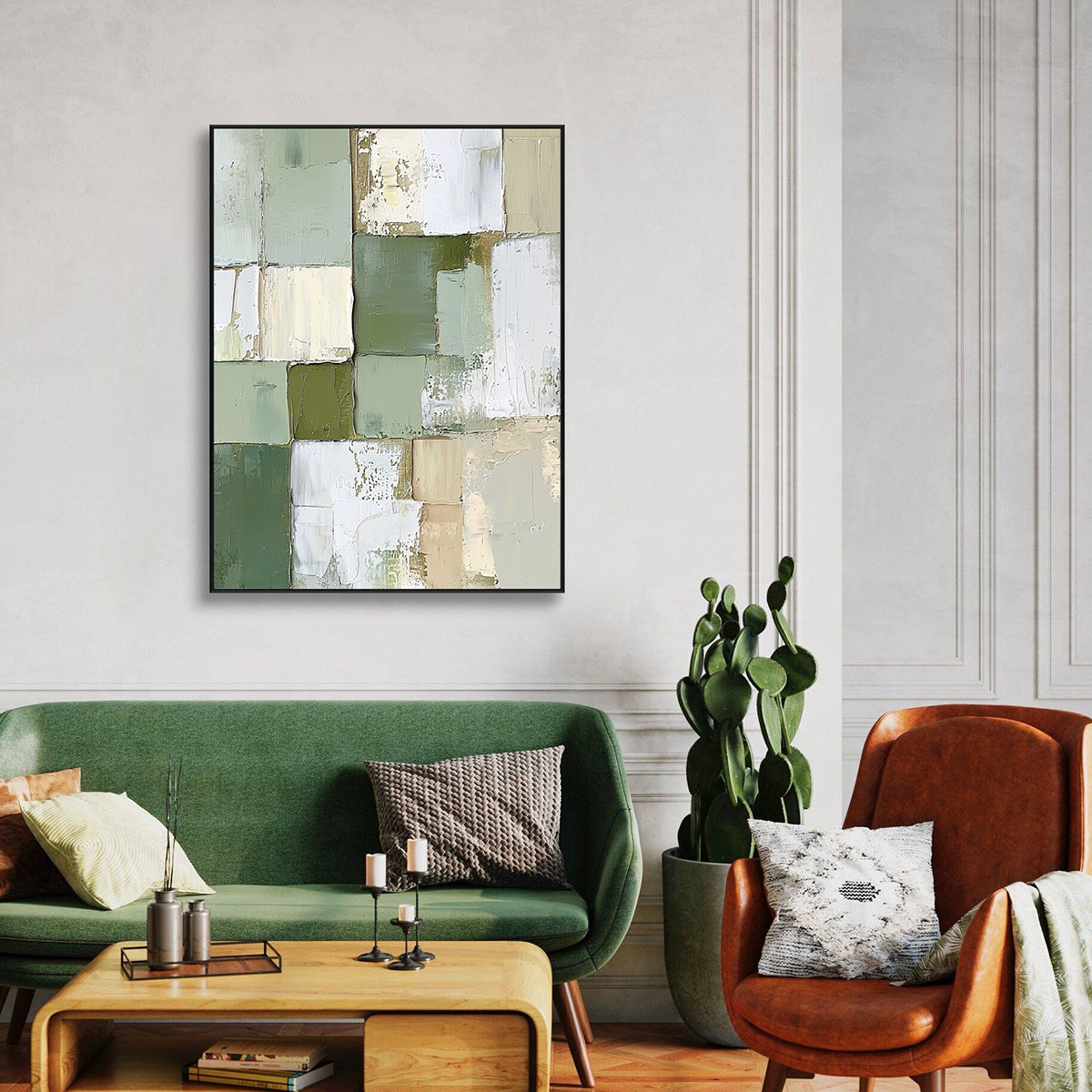 Verdant Balance Green and Beige Abstract Painting #RAX1