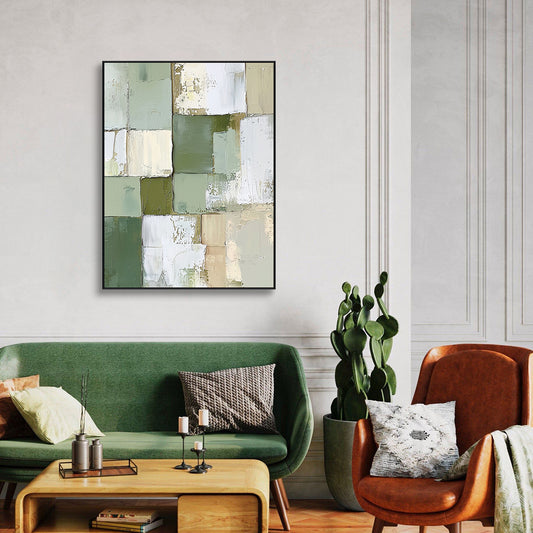 Verdant Balance Green and Beige Abstract Painting #RAX1