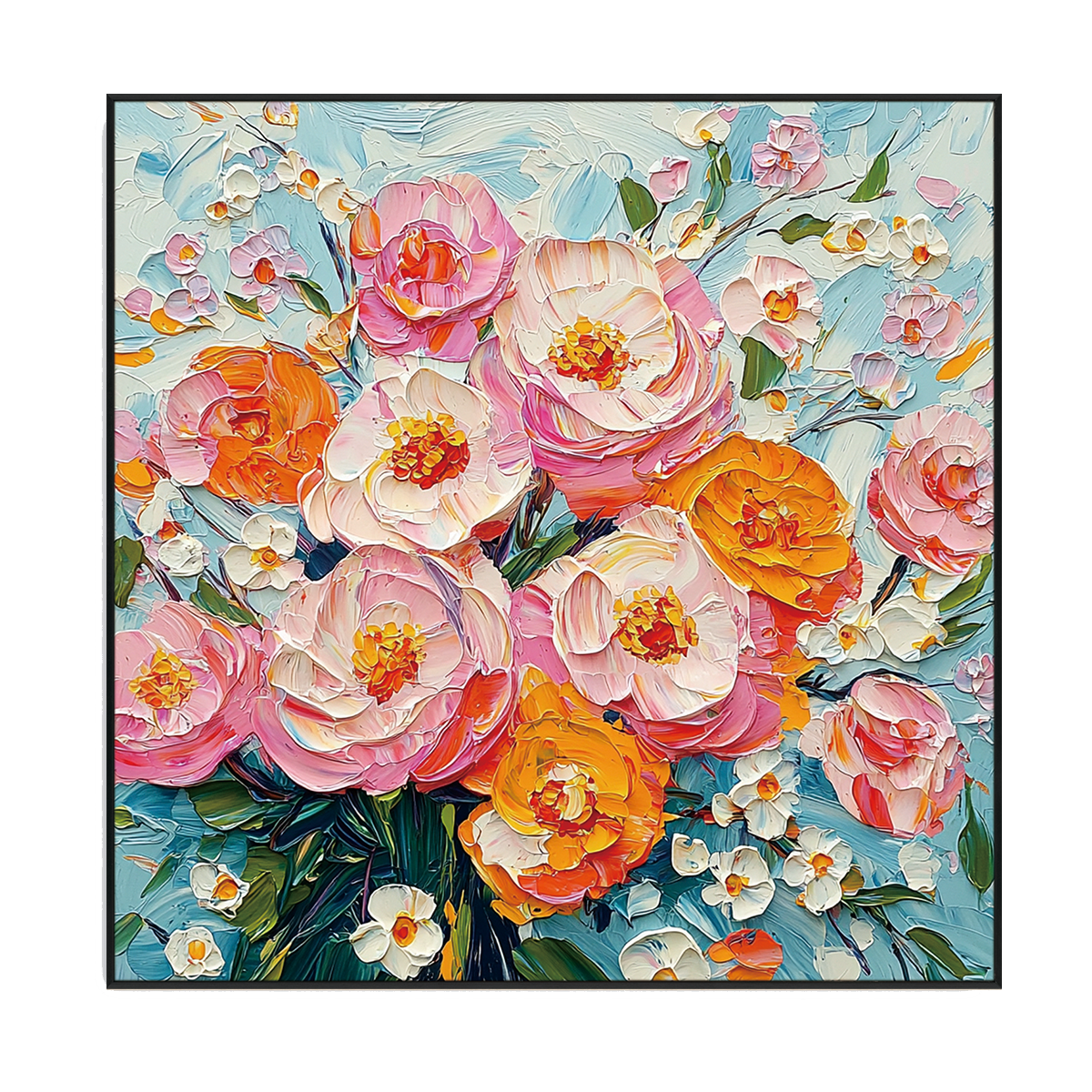 Sunlit Harmony Pink & Orange Floral Textured Painting #RAX2