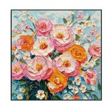 Sunlit Harmony Pink & Orange Floral Textured Painting #RAX2